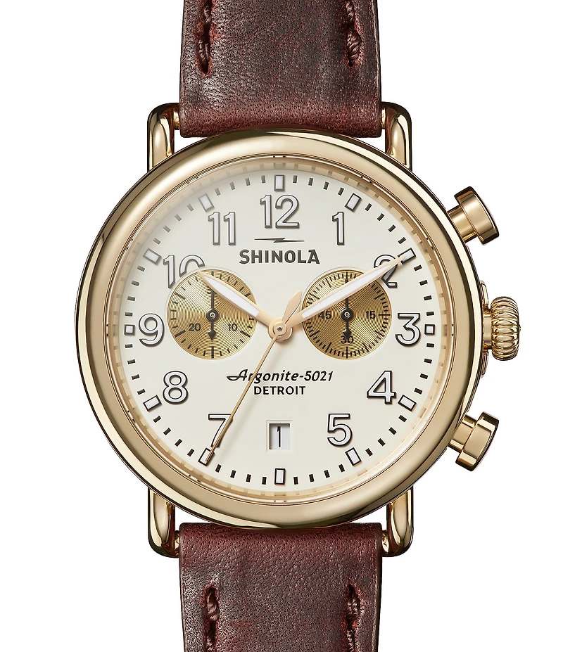 SHINOLA Men's Runwell Quartz Chronograph Brown Leather Strap Watch