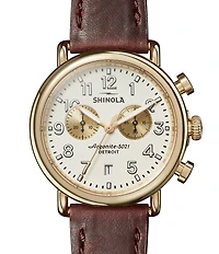 SHINOLA Men's Runwell Quartz Chronograph Brown Leather Strap Watch