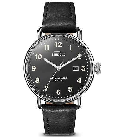SHINOLA Unisex Canfield 3 Hand Analog Leather Strap Watch