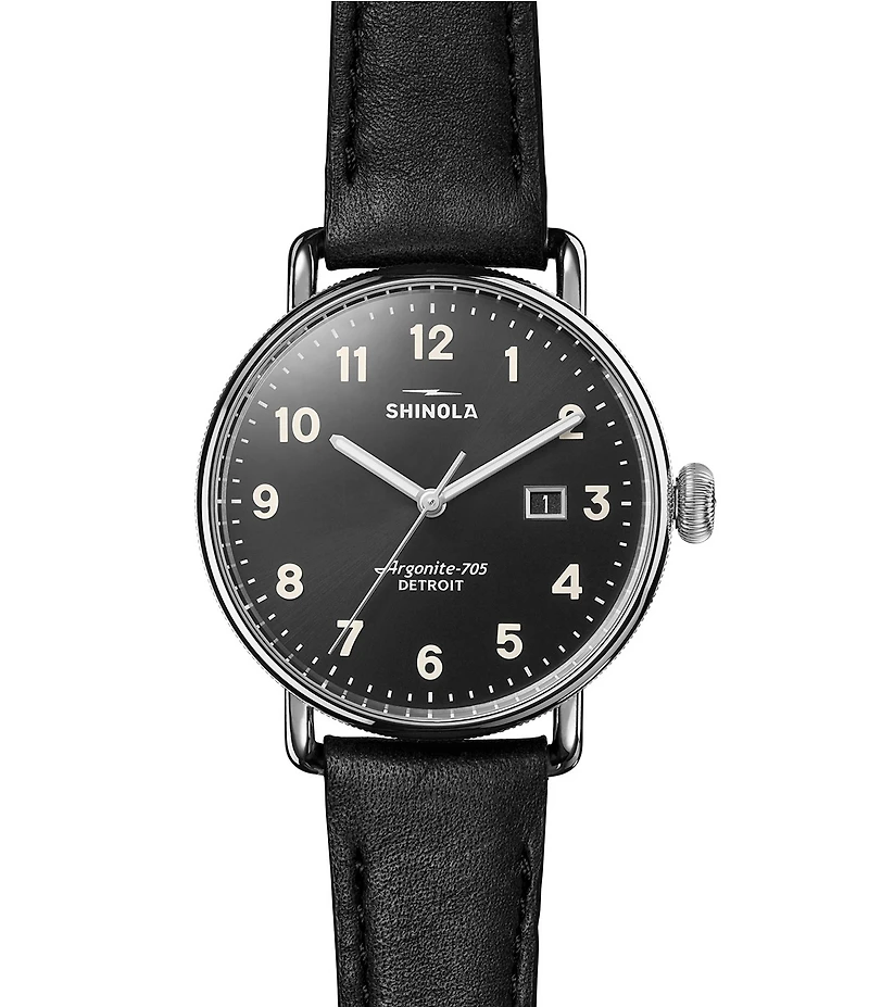 SHINOLA Unisex Canfield 3 Hand Analog Leather Strap Watch
