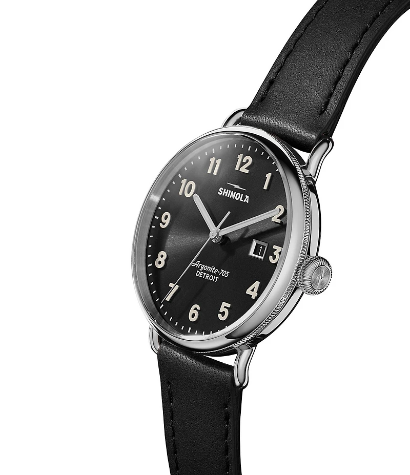 SHINOLA Unisex Canfield 3 Hand Analog Leather Strap Watch
