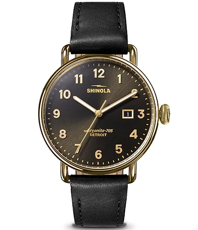SHINOLA Unisex Canfield Quartz Analog Black Leather Strap Watch