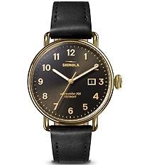 SHINOLA Unisex Canfield Quartz Analog Black Leather Strap Watch