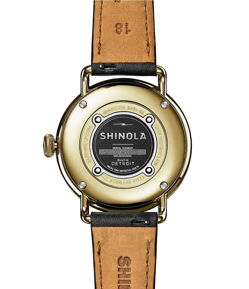 SHINOLA Unisex Canfield Quartz Analog Black Leather Strap Watch