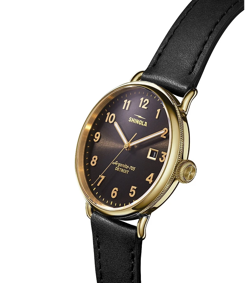 SHINOLA Unisex Canfield Quartz Analog Black Leather Strap Watch