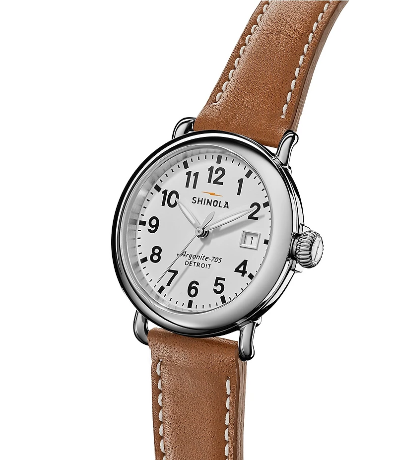SHINOLA Unisex Runwell Quartz Analog Tan Leather Strap Watch