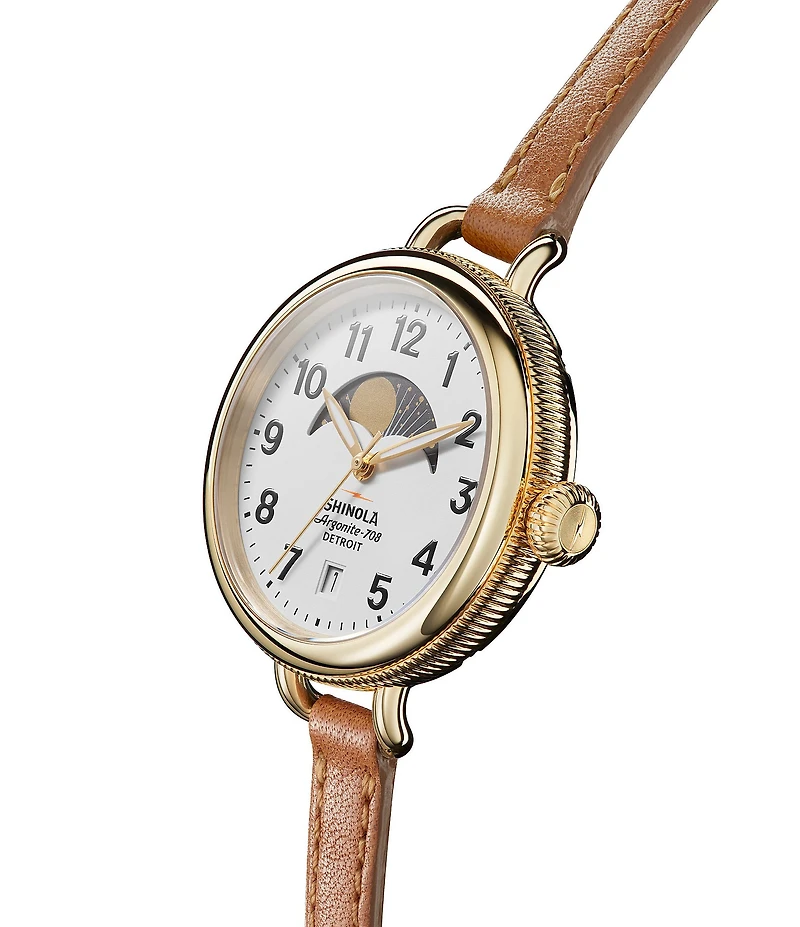 SHINOLA Women's Birdy Moon Phase Quartz Automatic Tan Leather Strap Watch