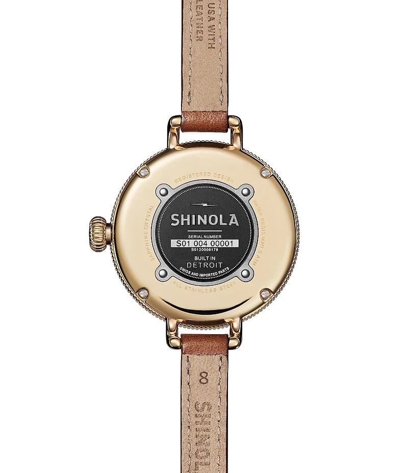 SHINOLA Women's Birdy Moon Phase Quartz Automatic Tan Leather Strap Watch