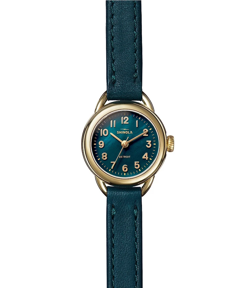 SHINOLA Women's Runabout Quartz Analog Green Leather Strap Watch