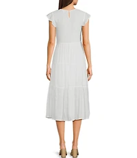 Blu Pepper Short Flutter Sleeve Smocked Tiered Midi Dress