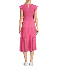 Blu Pepper Short Flutter Sleeve Smocked Tiered Midi Dress