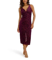 SIENA Burn Out Velvet Midi Dress With Neckline Hardware
