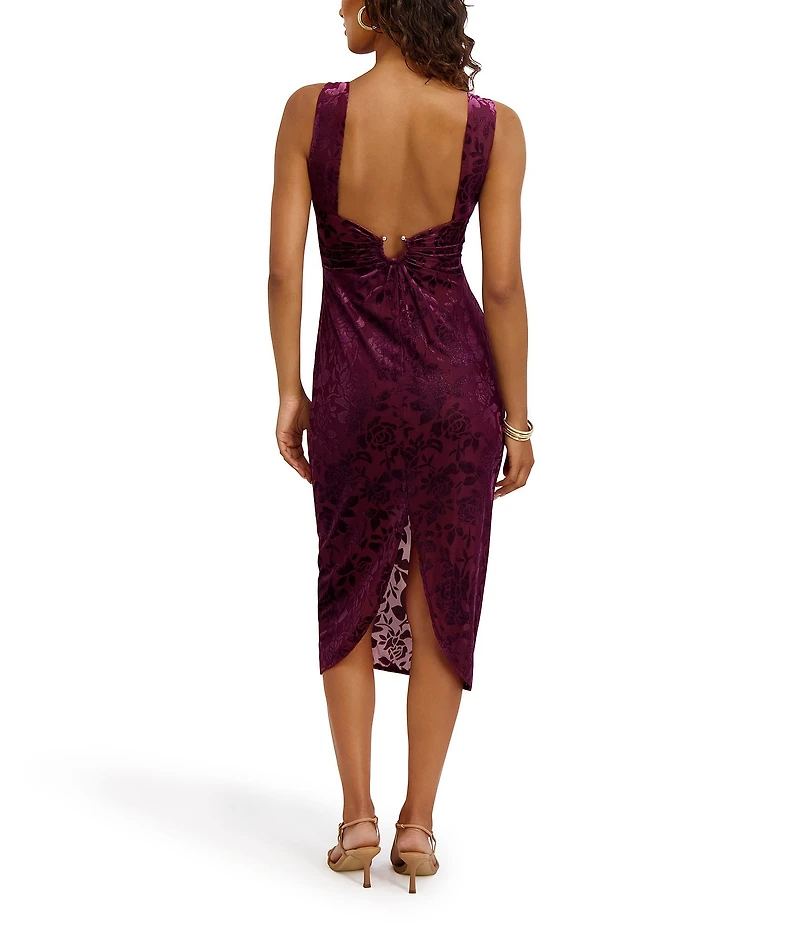 SIENA Burn Out Velvet Midi Dress With Neckline Hardware