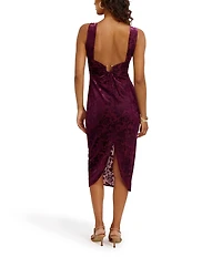 SIENA Burn Out Velvet Midi Dress With Neckline Hardware