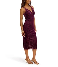 SIENA Burn Out Velvet Midi Dress With Neckline Hardware