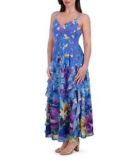 SIENA Chiffon Floral Print V Neck Sleeveless A-Line Midi Dress