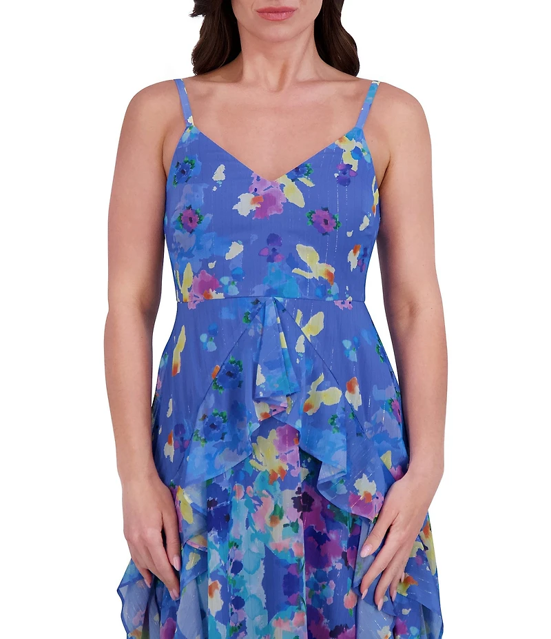 SIENA Chiffon Floral Print V Neck Sleeveless A-Line Midi Dress