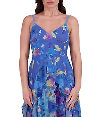SIENA Chiffon Floral Print V Neck Sleeveless A-Line Midi Dress