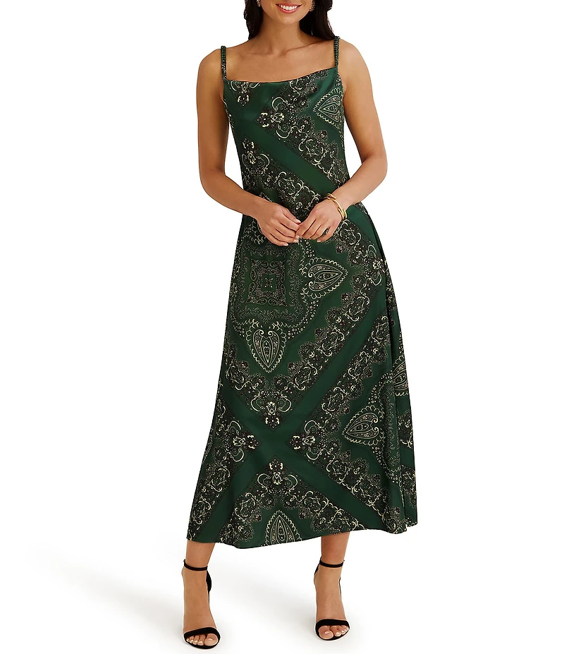 SIENA Cowl Neck Paisley Print Midi Dress