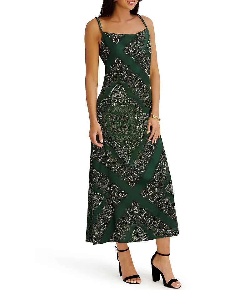 SIENA Cowl Neck Paisley Print Midi Dress