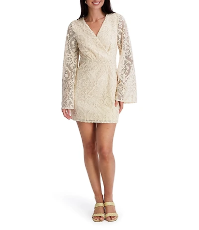 SIENA Crochet Long Sleeve Crochet Lace Wrap Mini Dress