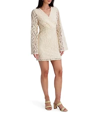 SIENA Crochet Long Sleeve Crochet Lace Wrap Mini Dress
