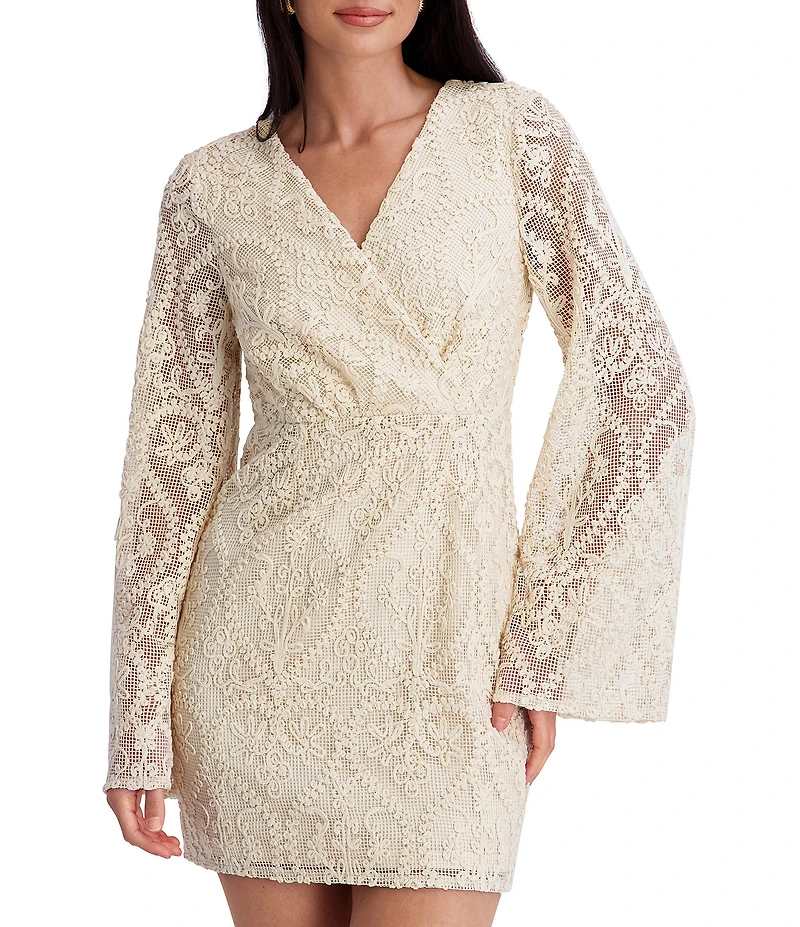 SIENA Crochet Long Sleeve Crochet Lace Wrap Mini Dress