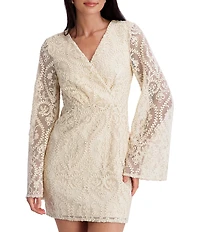 SIENA Crochet Long Sleeve Crochet Lace Wrap Mini Dress
