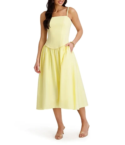 SIENA Drop Waist Square Neck Midi Dress