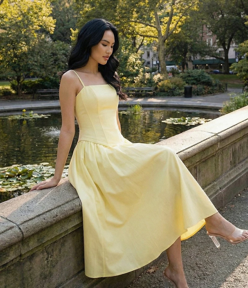 SIENA Drop Waist Square Neck Midi Dress