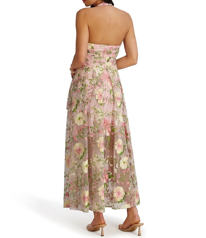 SIENA Embroidered Floral Mesh Deep V-Neck Long Dress