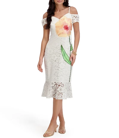 SIENA Embroidered Lace Floral Off-The-Shoulder Midi Dress