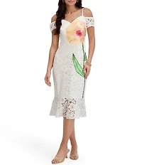 SIENA Embroidered Lace Floral Off-The-Shoulder Midi Dress