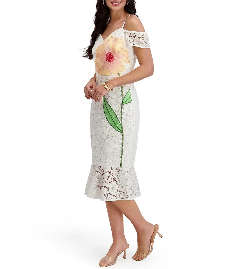 SIENA Embroidered Lace Floral Off-The-Shoulder Midi Dress