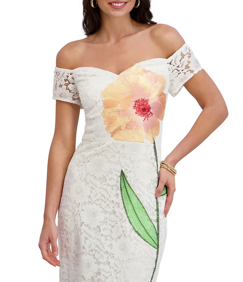 SIENA Embroidered Lace Floral Off-The-Shoulder Midi Dress