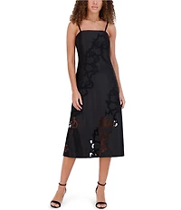 SIENA Embroidered Matte Satin Sleeveless A-Line Midi Dress