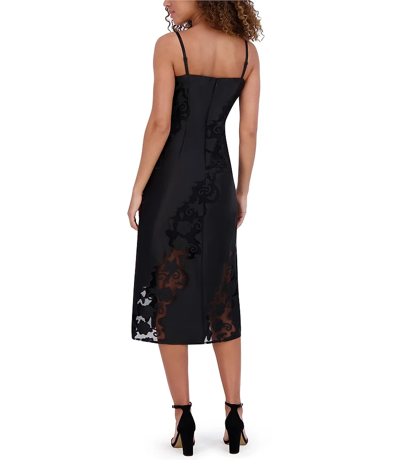 SIENA Embroidered Matte Satin Sleeveless A-Line Midi Dress