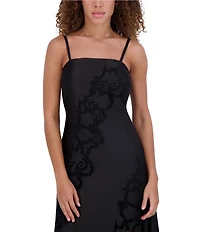 SIENA Embroidered Matte Satin Sleeveless A-Line Midi Dress
