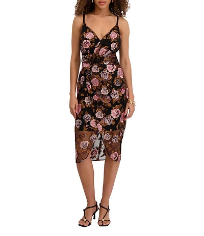 SIENA Embroidered Mesh Faux Wrap Midi Dress