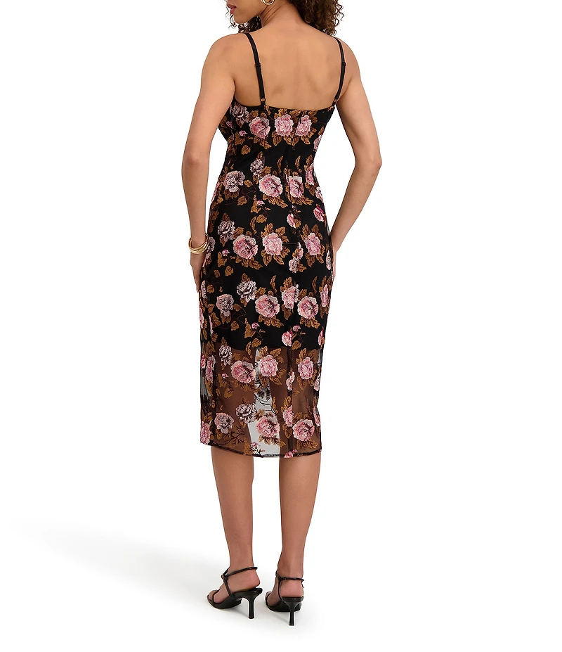 SIENA Embroidered Mesh Faux Wrap Midi Dress