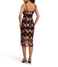 SIENA Embroidered Mesh Faux Wrap Midi Dress