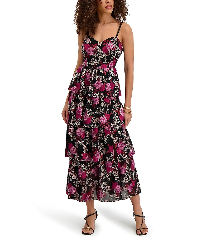 SIENA Embroidered Mesh Tier Midi Dress