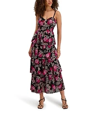 SIENA Embroidered Mesh Tier Midi Dress