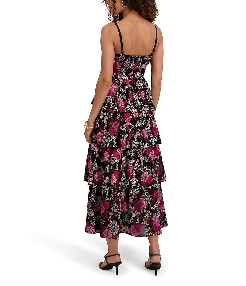 SIENA Embroidered Mesh Tier Midi Dress