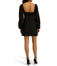 SIENA Eyelet Border Woven Sweetheart Neckline Long Sleeve Sheath Mini Dress