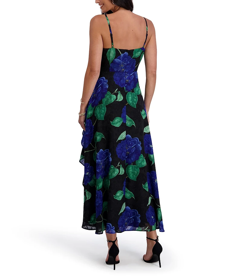 SIENA Floral Print Chiffon V-Neck Sleeveless A-Line Midi Dress