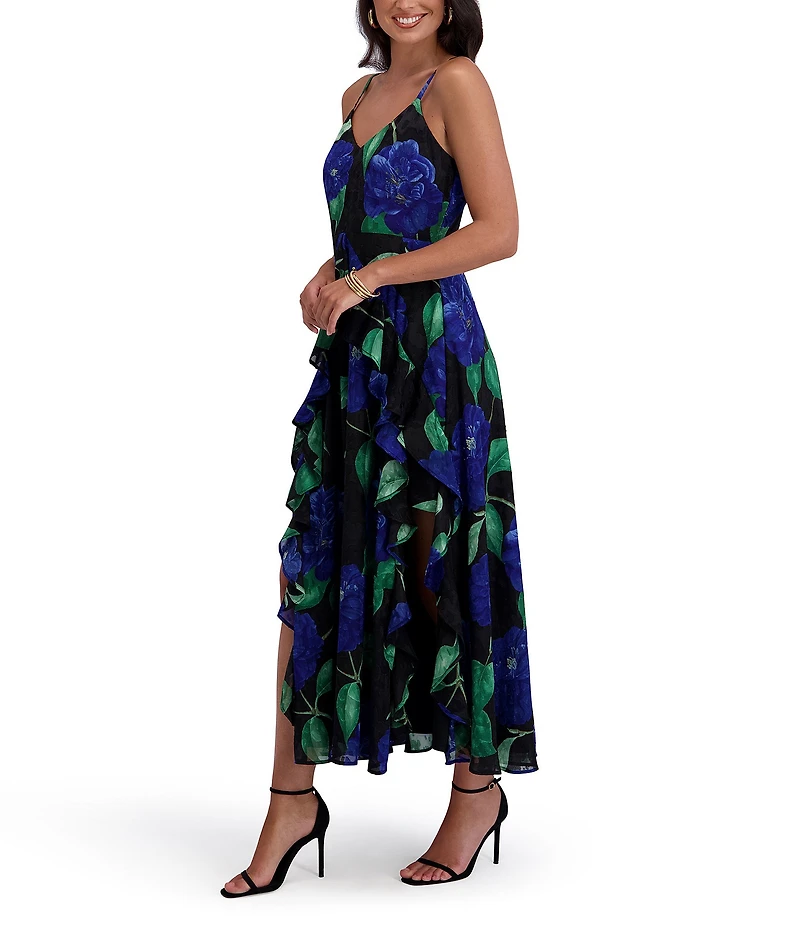 SIENA Floral Print Chiffon V-Neck Sleeveless A-Line Midi Dress