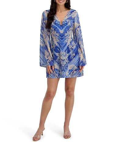 SIENA Floral Print Long Bell Sleeve Sheath Mini Dress
