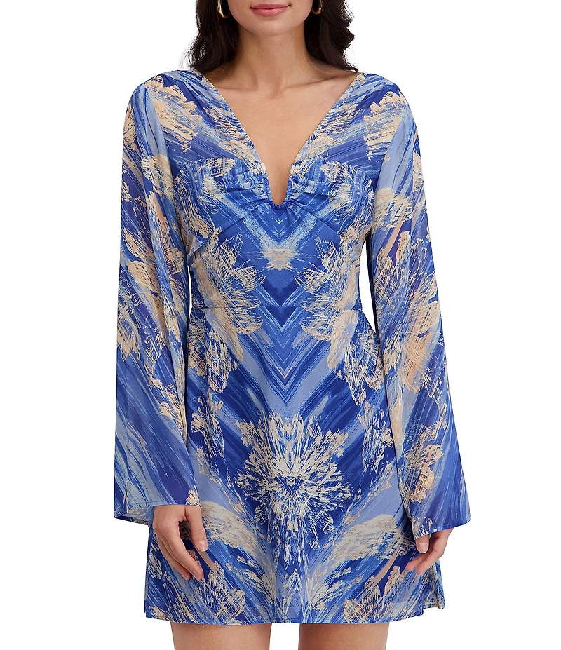 SIENA Floral Print Long Bell Sleeve Sheath Mini Dress