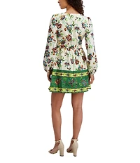SIENA Floral Print V-Neck Long Sleeve Woven Shift Mini Dress